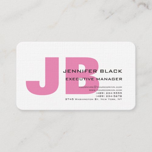 Linen Bold Monogram Pink White Modern Minimalist Business Card