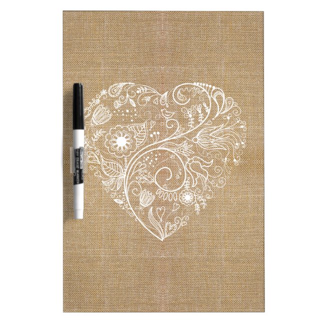 Linen burlap flower heart dry erase board (Front)