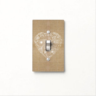 Linen burlap flower heart light switch cover