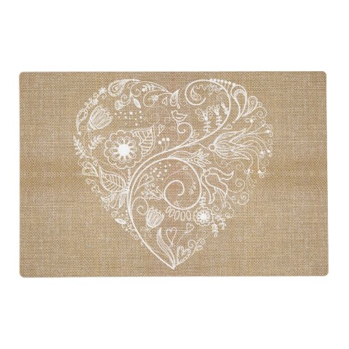 Linen burlap flower heart placemat Zazzle