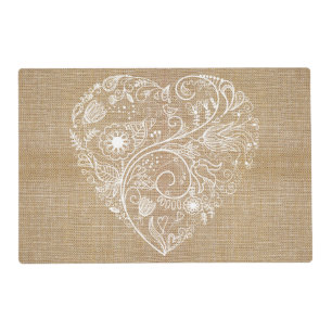 Linen burlap flower heart placemat