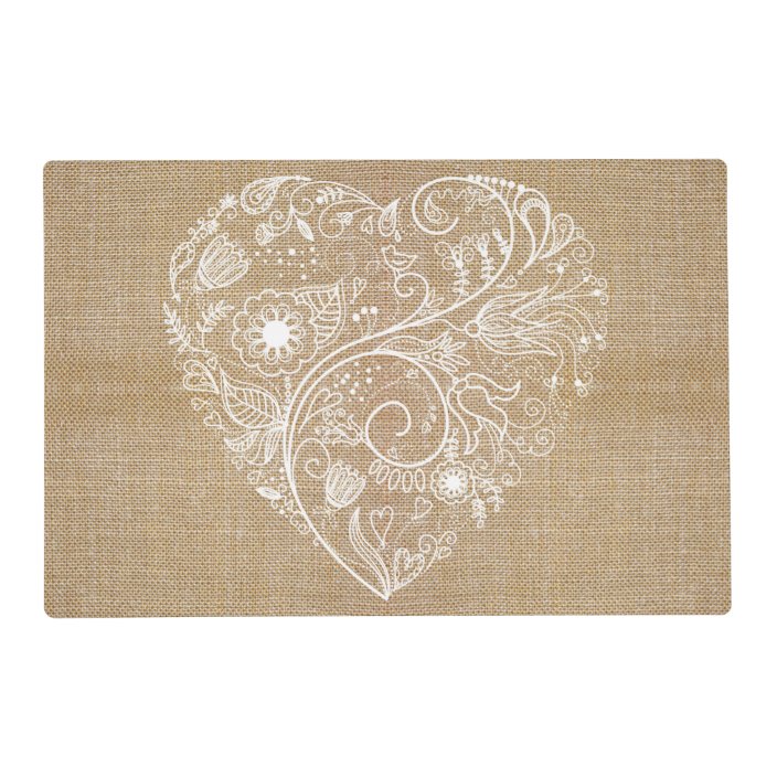 Linen burlap flower heart placemat