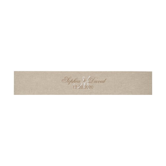 Linen Canvas Wedding Monogram Initial Invitation Belly Band (Flat)