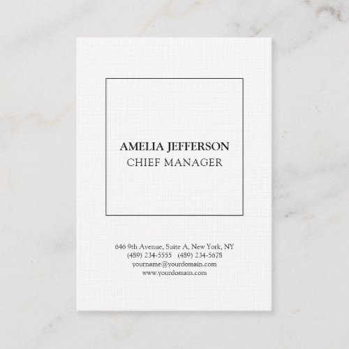 Linen Classical Professional Minimalist White Business Card
