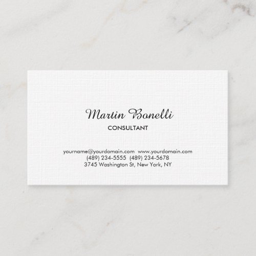 Linen Classical Simple Minimalist White Business Card