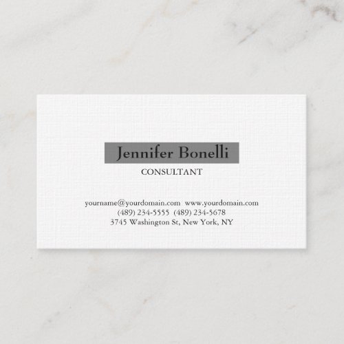 Linen Classical Simple White Grey Professional Business Card