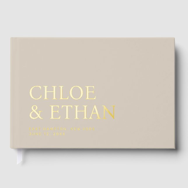 Linen Colored Modern Wedding Foil Guest Book (Front)