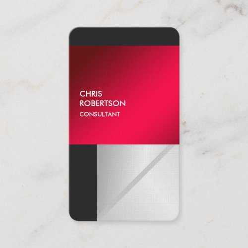 Linen Colorful Red Gray Rounded Business Card