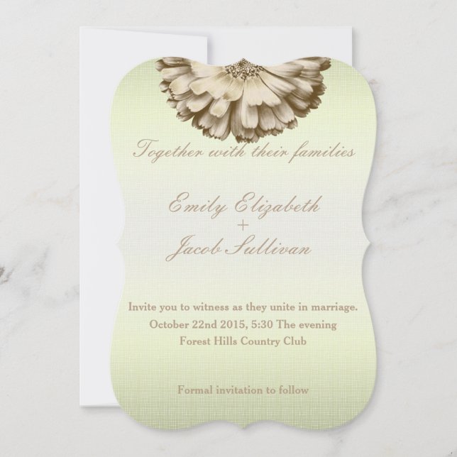 Linen Daisy Lime Green Nature Wedding Invitation (Front)