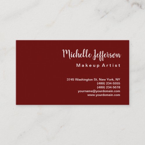 Linen Dark Red Minimalist Makeup Artist Classical Business Card