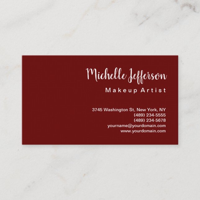 Linen Dark Red Minimalist Makeup Artist Classical Business Card (Front)