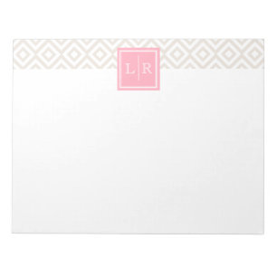 Linen Diamonds Pattern and Monogram Notepad