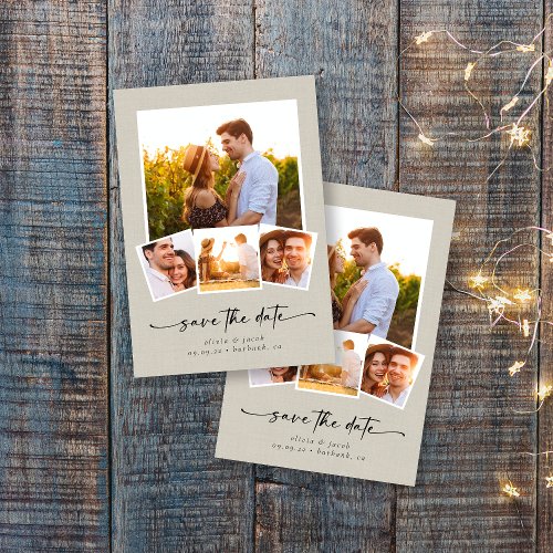 Linen Effect Four Photo Save The Date