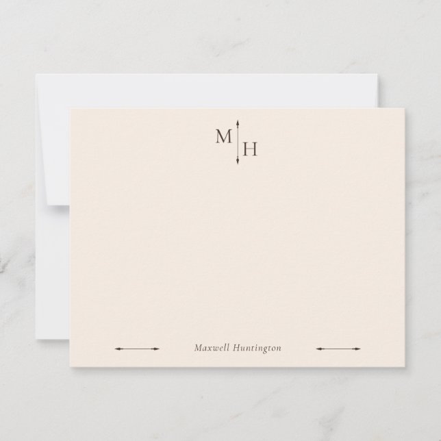 Linen Elegant Minimalist Arrow Point Monogram Note Card (Front)