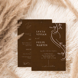 Linen Espresso Brown All in One Wedding Invitation