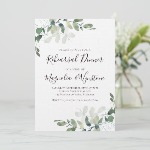 Linen Eucalyptus Rehearsal Dinner Luxury Invitation