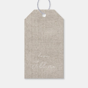 Linen Fabric LOVE, NAME Chic Beige White Timeless Gift Tags