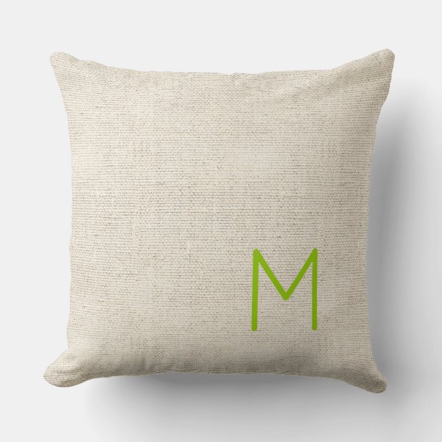 Linen Fabric Monogram INITIAL Family NAME Chic Throw Pillow (Front)
