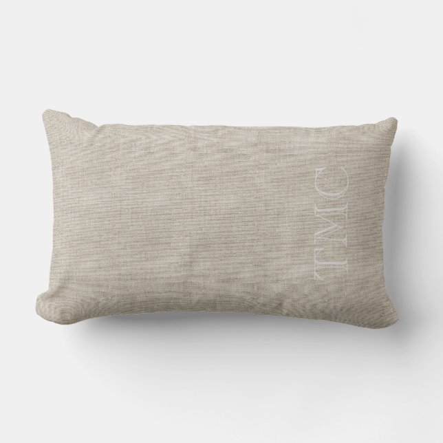 Linen Fabric Monogram INITIALS Home Classic Lumbar Pillow (Front)