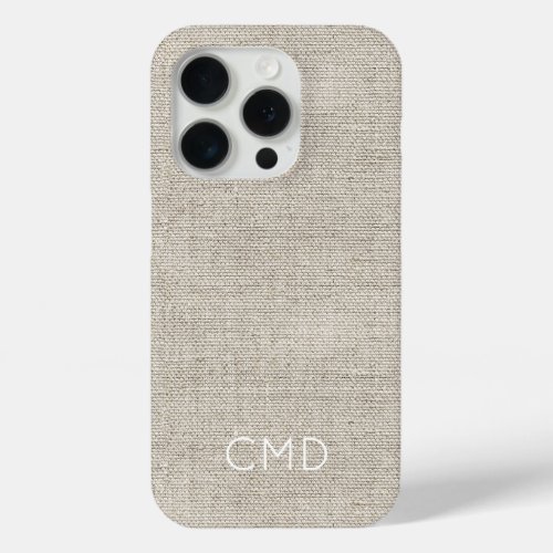 Linen Fabric Natural INITIALS Timeless Chic Design iPhone 15 Pro Case