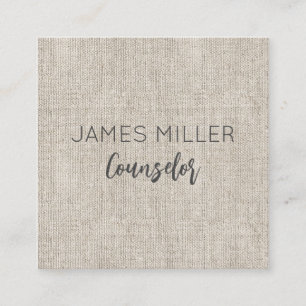 Linen Fabric Natural NAME Office Timeless Square Business Card