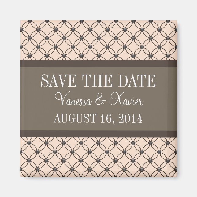 Linen Fancy Lattice Save the Date Magnet (Front)