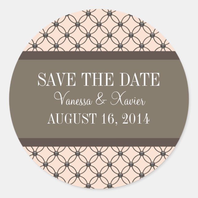 Linen Fancy Lattice Save the Date Stickers (Front)
