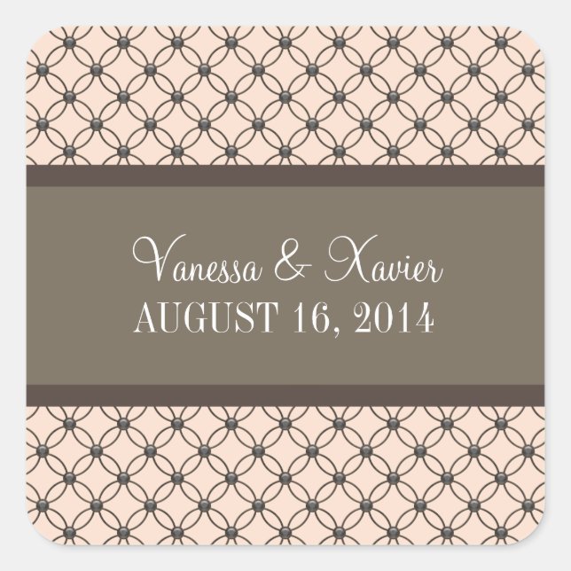 Linen Fancy Lattice Wedding Stickers (Front)