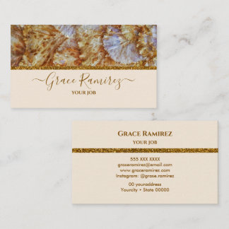 Linen | Faux Gold Glitter Marble Agate Monogram Business Card