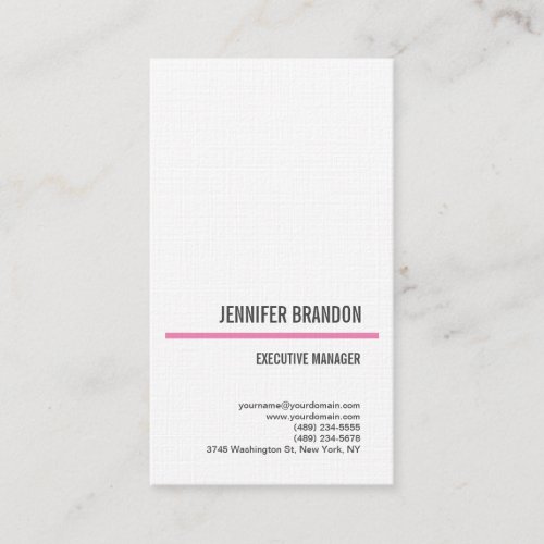 Linen Feminine Modern Plain White Minimalist Business Card