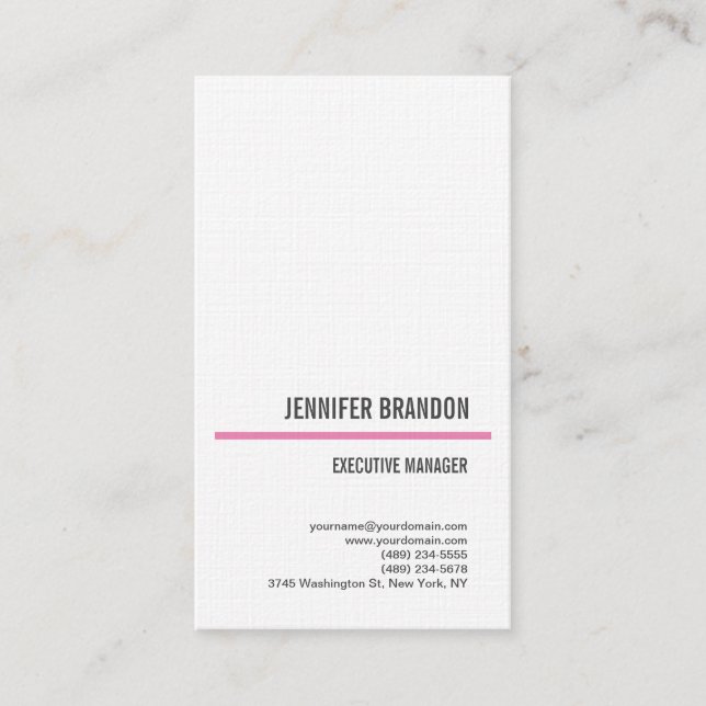 Linen Feminine Modern Plain White Minimalist Business Card (Front)