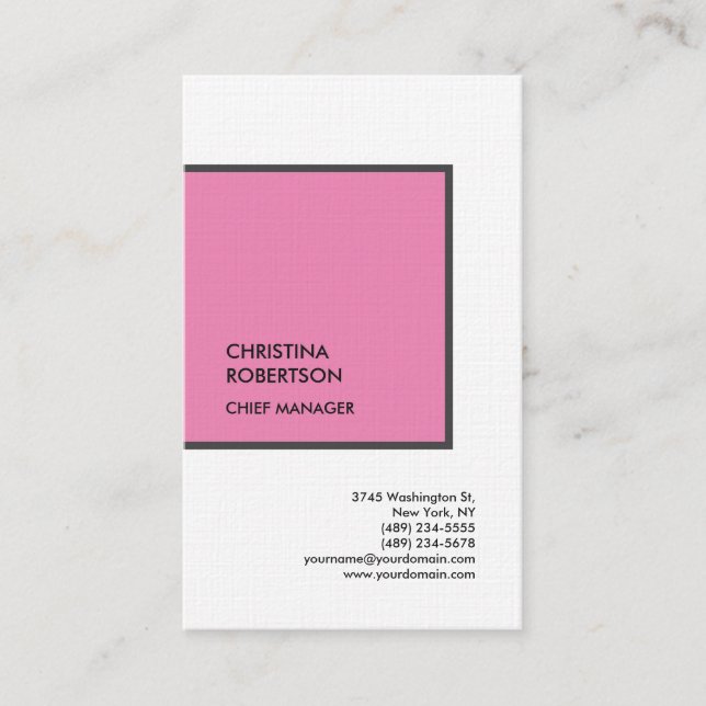 Linen Feminine Pink Grey White Modern Professional Business Card (Front)