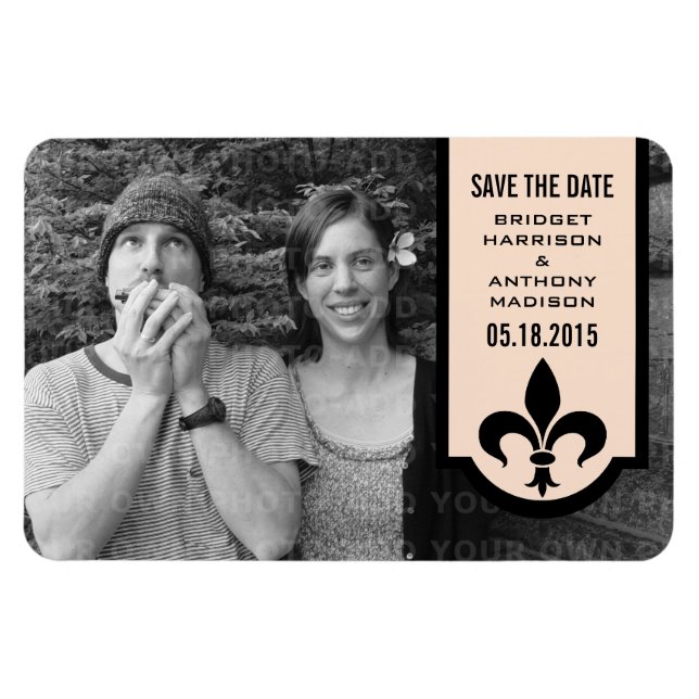Linen Fleur De Lis Banner Save the Date Magnet (Horizontal)