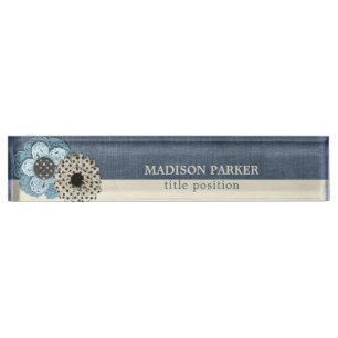 Linen Flowers Desk Name Plate