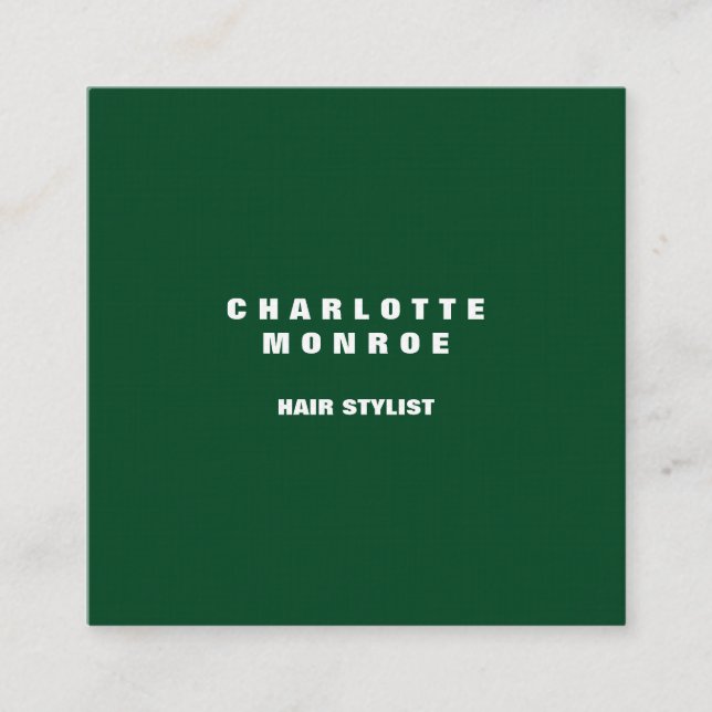 Linen Forest Green Modern Minimalist Professional Square Business Card (Front)