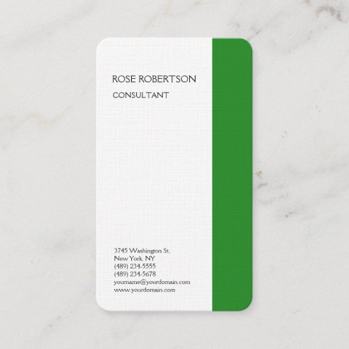 Linen Forest Green White Minimalist Professional Business Card