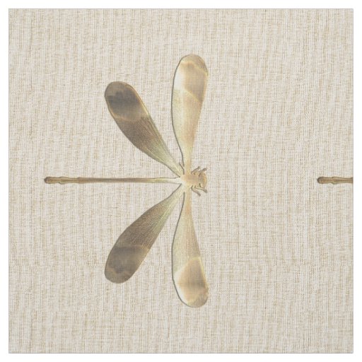 Linen Gold Dragonfly  Pattern Fabric