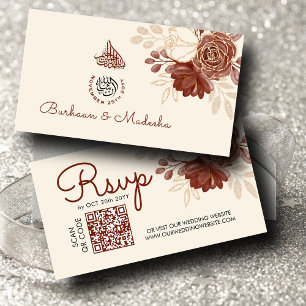 Linen gold glitter QR RSVP Islamic Wedding Website Enclosure Card