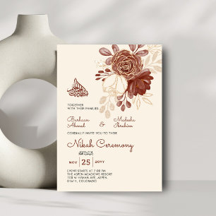 Linen gold glitter watercolor floral Islamic Nikah Invitation