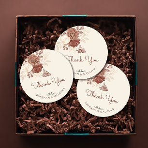 Linen gold glitter watercolor floral Wedding Favor Classic Round Sticker