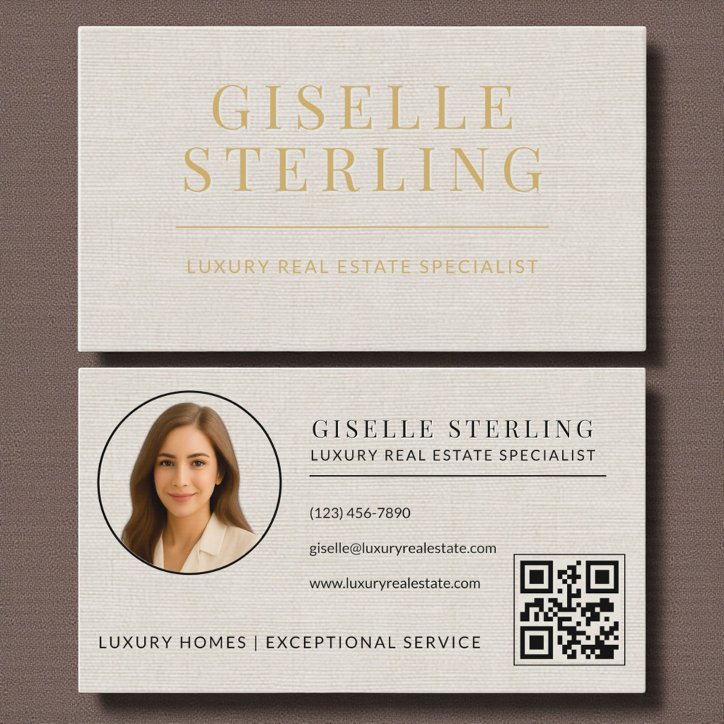Linen Gold Real Estate Agent QR Code Photo Business Card