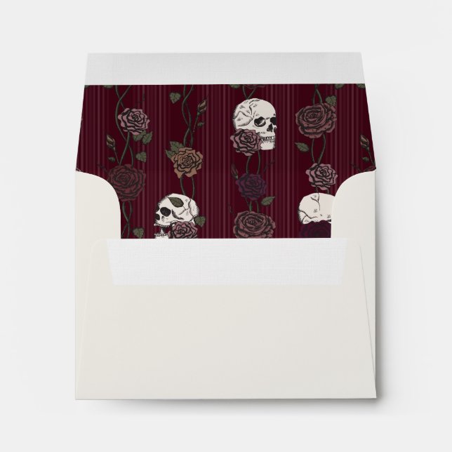 Linen Gothic Skull Rose Pre-Printed Address RSVP Envelope (Back (Bottom))
