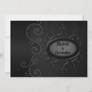 Linen Gothic Vintage Swirls Black Wedding Invites