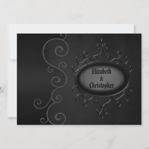 Linen Gothic Vintage Swirls Black Wedding Invites