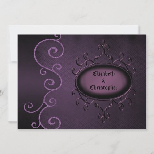 Linen Gothic Vintage Swirls Purple Wedding Invites