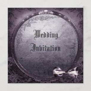 Linen Gothic Winged Skull Purple Wedding Invites