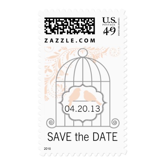 Linen Gray Bird Cage Save The Date Wedding Stamps
