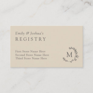 Linen & Gray Floral Wreath Monogram Registry Enclosure Card