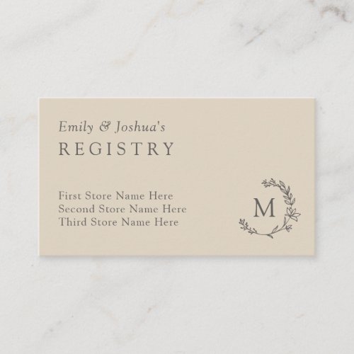 Linen  Gray Floral Wreath Monogram Registry Enclosure Card