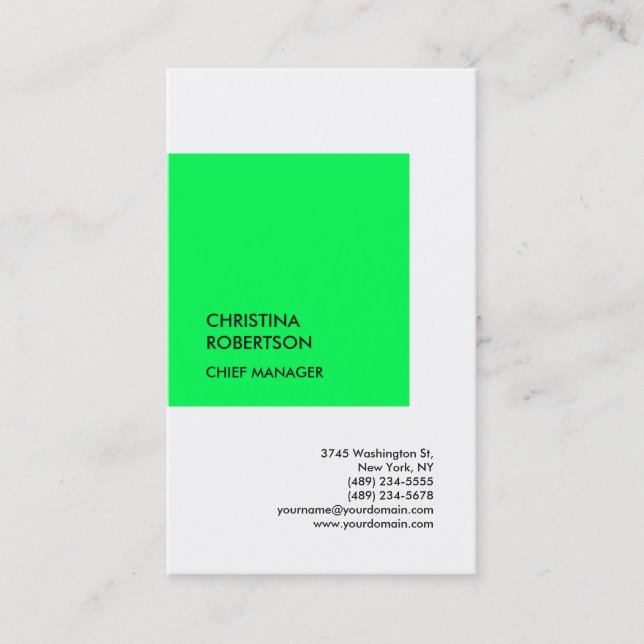 Linen Green White Modern Professional Plain Business Card (Front)